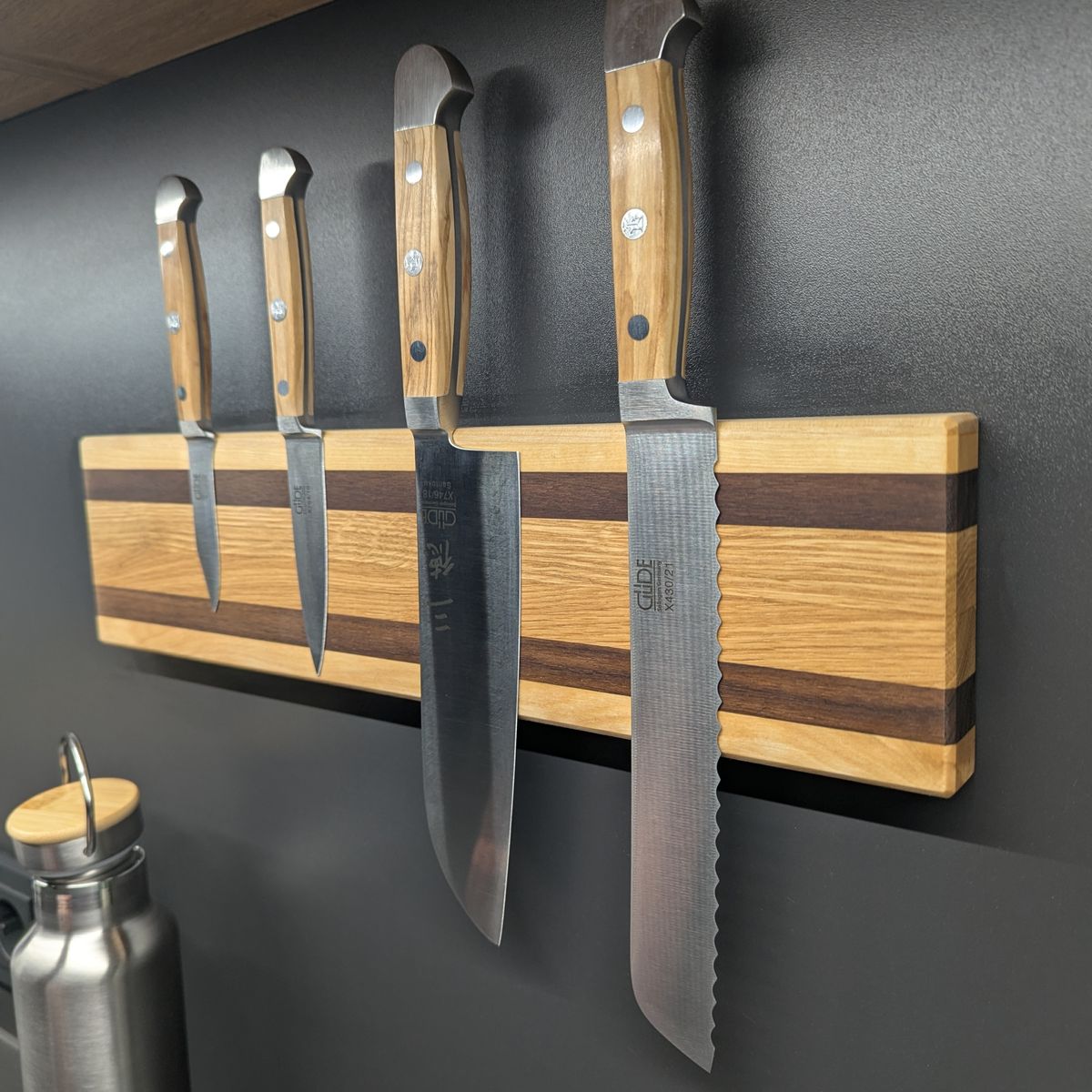 Oak, Birch & Walnut Magnetic Knife Rail detail view