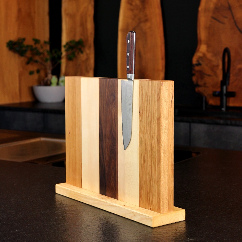 Handcrafted Birch, Oak and Walnut Magnetic Knife Block