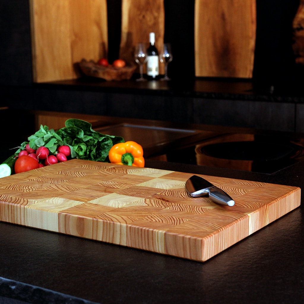 Larch End Grain Cutting Board detail view
