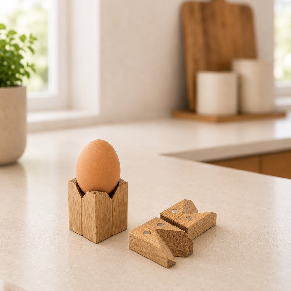 Magnetic oak egg cup separated for cleaning