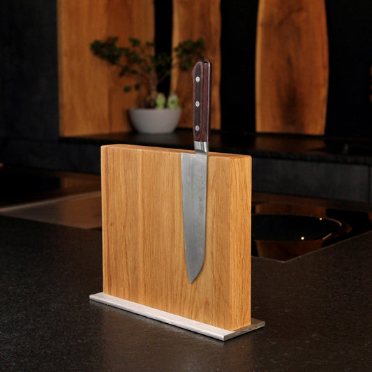 Classic oak magnetic knife block handcrafted in Germany