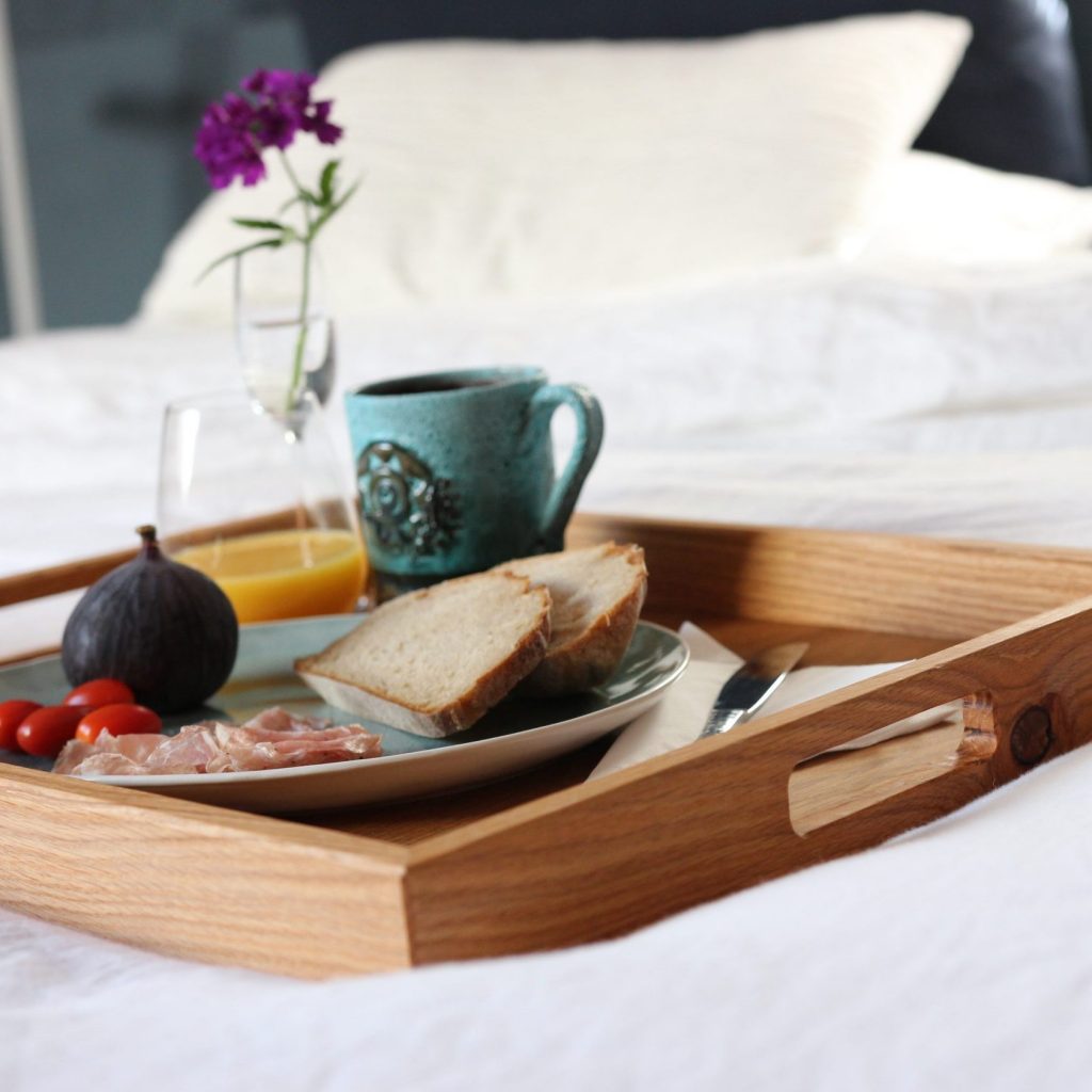 Close view of oak serving tray