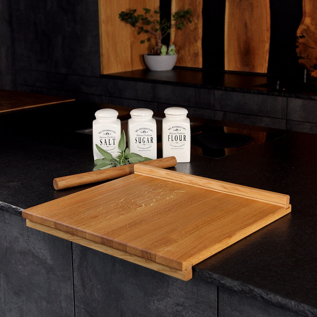 Solid oak A/B grade pastry board with raised edges